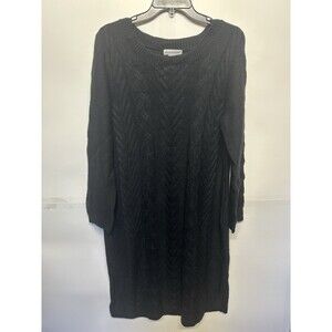 Jessica London Black Cable Knit Scoop Neck Sweater Dress